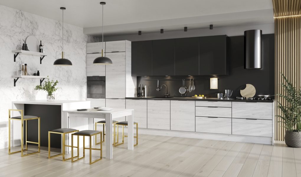 Kuchnia-KAMmono-czern-i-sosna Ciemne kolory robią wrażenie. Kuchnia będzie wyglądała zjawiskowo